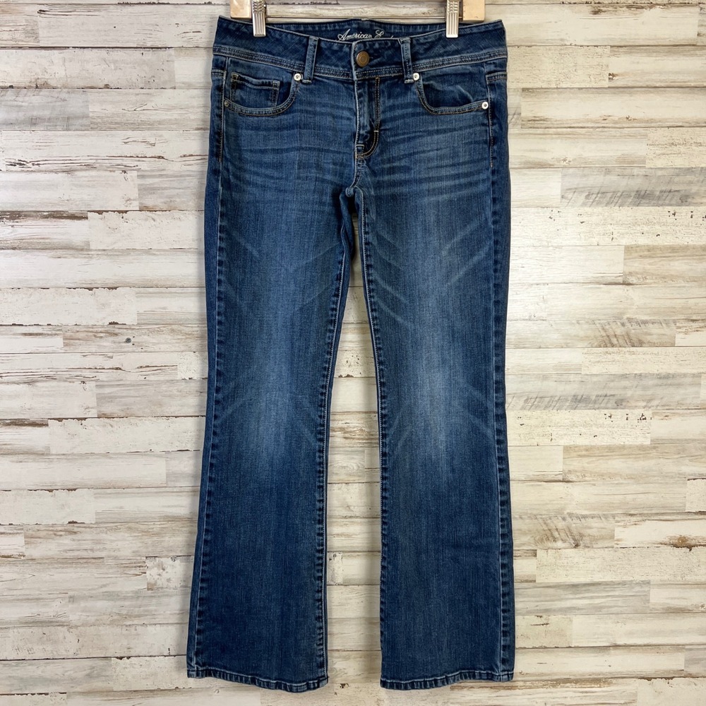 American Eagle Original Boot Jeans Women 8 Reg Blue Denim Dark Wash Stretch